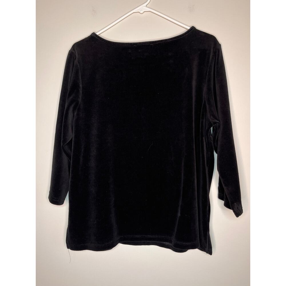 2000s Quacker Factory Black Velvet Rainbow Gemstone Sparkle Boat Neck Shirt L - Picture 5 of 5